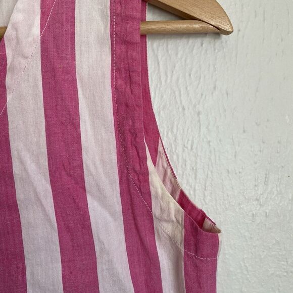 Vintage Pink White Wide Stripe Cotton Button Vest Women’s 10 Summer Kidcore - Picture 3 of 8